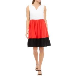 PERCEPTIONS Sleeveless Color Block Linen Midi Dress Large New With Tags